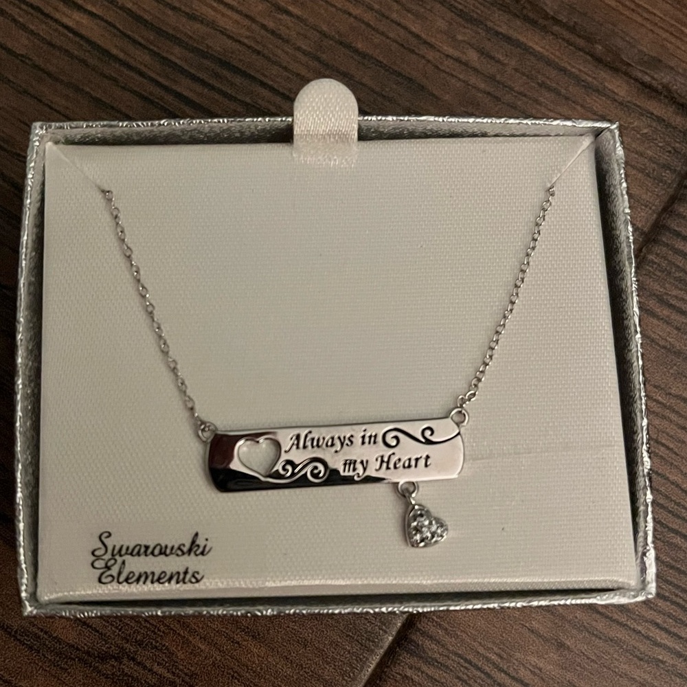 ‘Always in my heart’ Swarovski Elements Necklace. Sterling Silver.